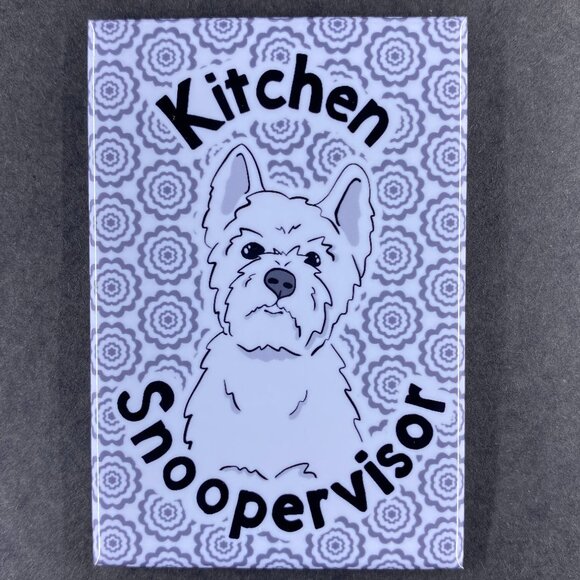 West Highland White Terrier Dog Magnet Kitchen Snoopervisor 2x3" Handmade Decor - Picture 1 of 6